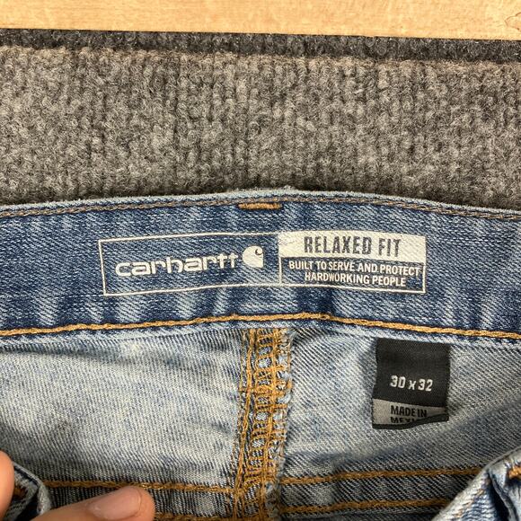 Carhartt Jeans Mens Size 30x32 Blue Relaxed Fit Workwear Distressed Straight - Picture 7 of 11